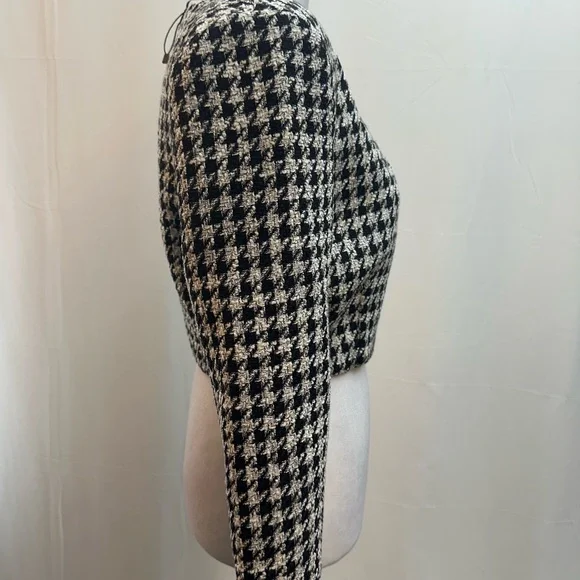 Zara Black & White Houndstooth Wrap Crop Top M - Picture 3 of 4